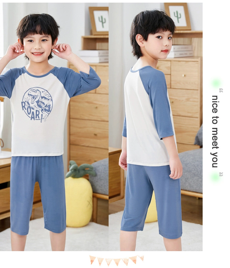 Pajamas Pyjamas Home Textile Clothing Clothes T-Shirt and Short Set Sleepwear for Kids Spring Summer Wholesale